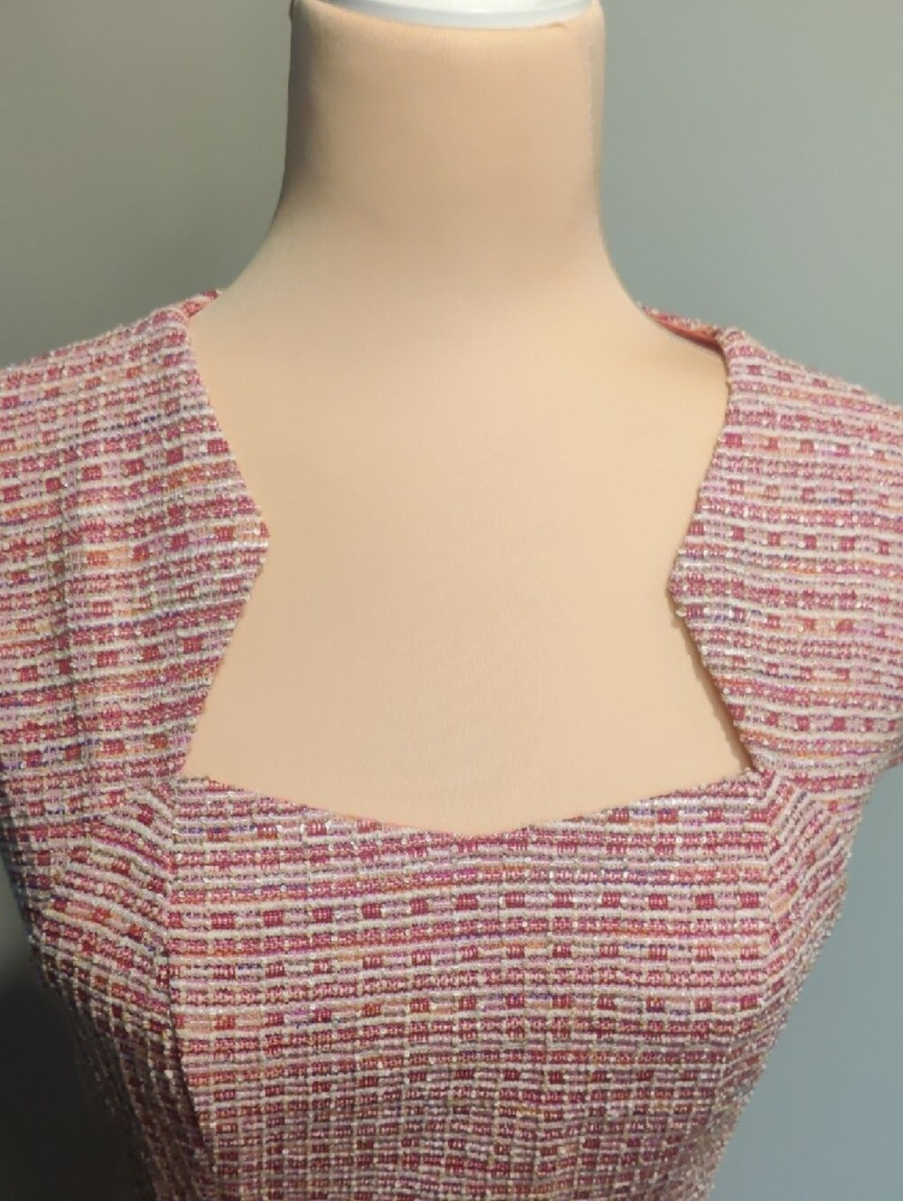 Grace Karin Pink Tweed Square-Neck Fit & Flare Midi Dress - Picture 4 of 9